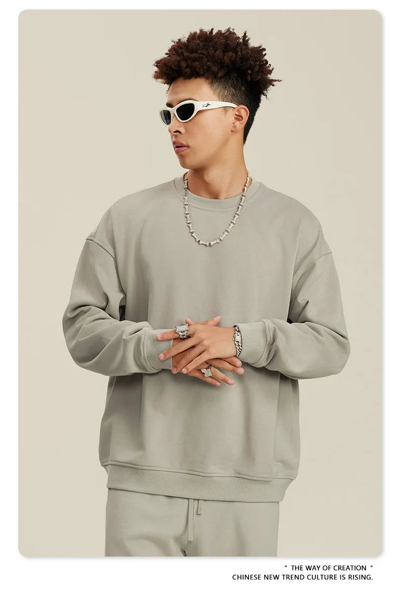 Custom LOGO men's and women's spring autumn and winter new American 440G heavy terry loose pullover crew neck sweater