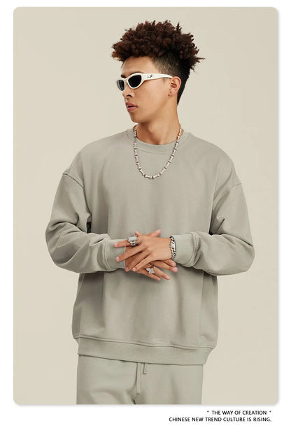 Custom LOGO men's and women's spring autumn and winter new American 440G heavy terry loose pullover crew neck sweater