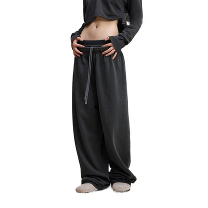 Custom LOGO Women's 2025 Spring and Autumn 370G Heavy 100% Cotton Retro Style Old and Skinny Double Waist Casual Straight Pants