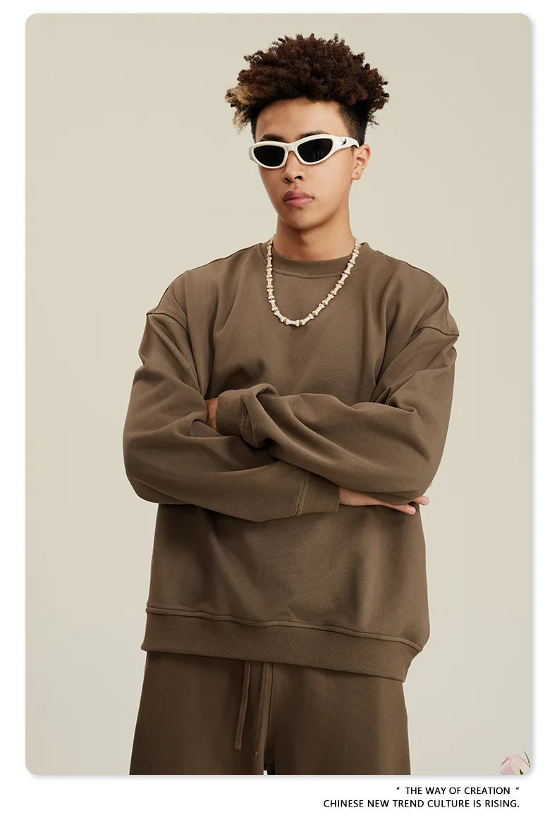 Custom LOGO men's and women's spring autumn and winter new American 440G heavy terry loose pullover crew neck sweater