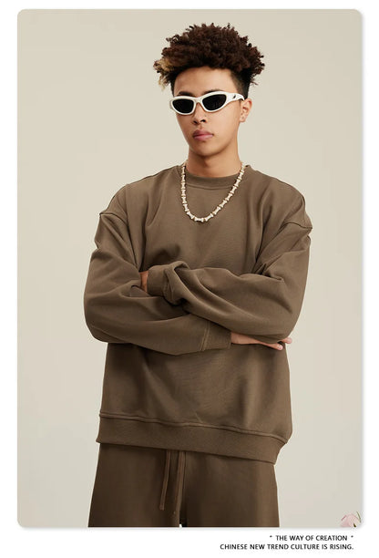 Custom LOGO men's and women's spring autumn and winter new American 440G heavy terry loose pullover crew neck sweater