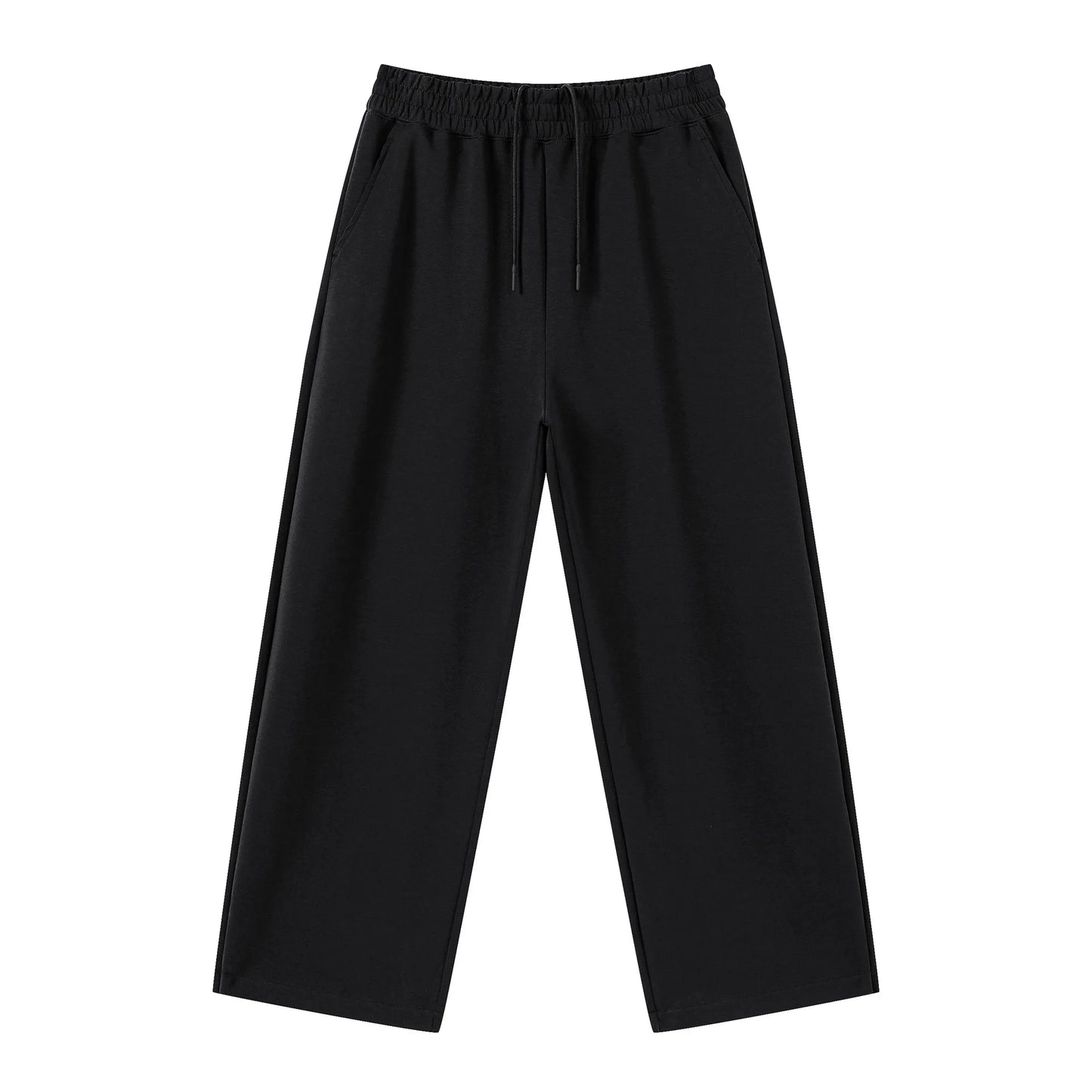Personalized LOGO custom men's 320G cotton polyester vertical wide-leg pants drawstring elastic waist casual straight trousers
