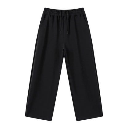 Personalized LOGO custom men's 320G cotton polyester vertical wide-leg pants drawstring elastic waist casual straight trousers