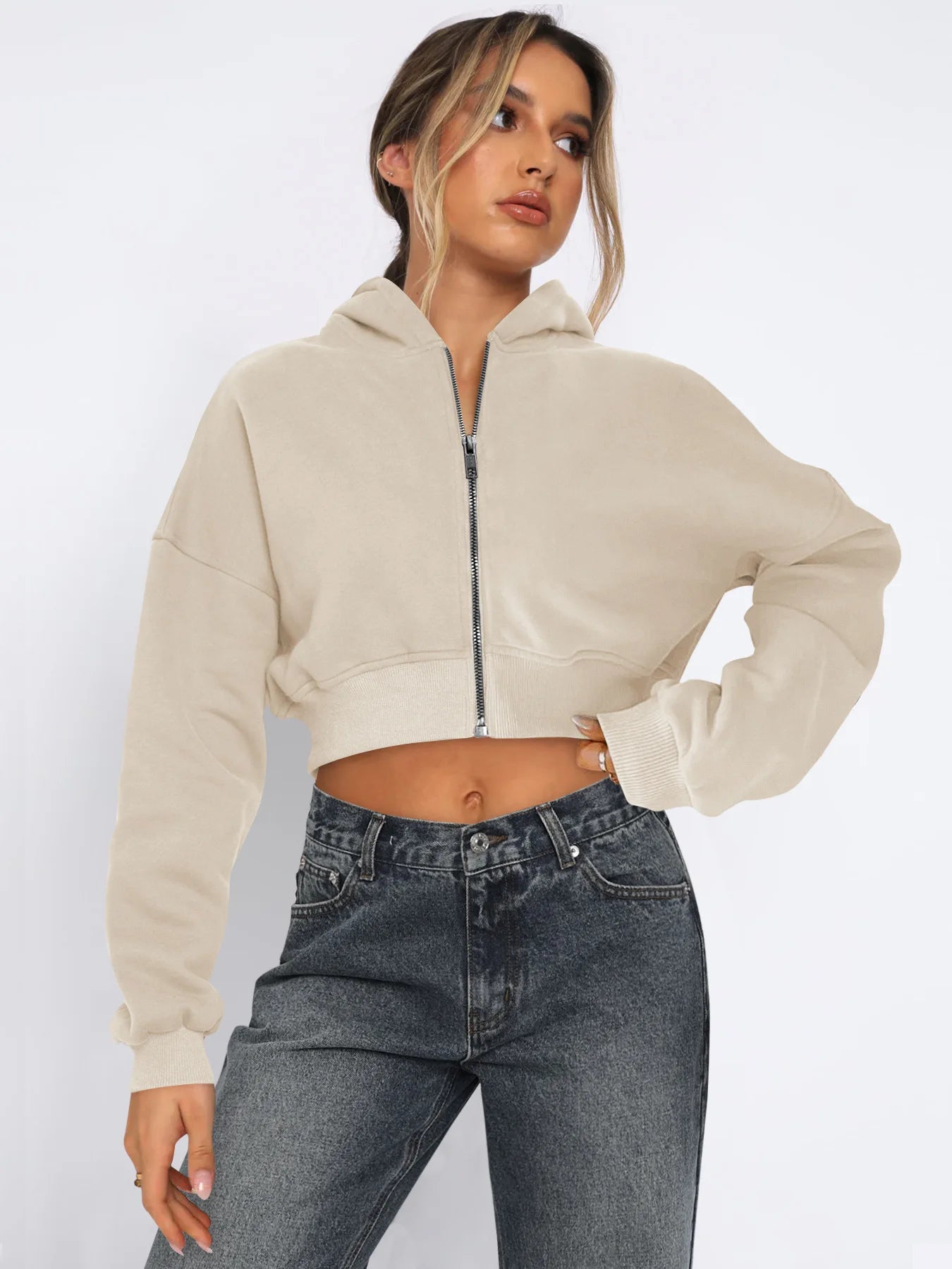 Custom LOGO women's short European and American style fashion street long-sleeved autumn and winter loose hooded sweater