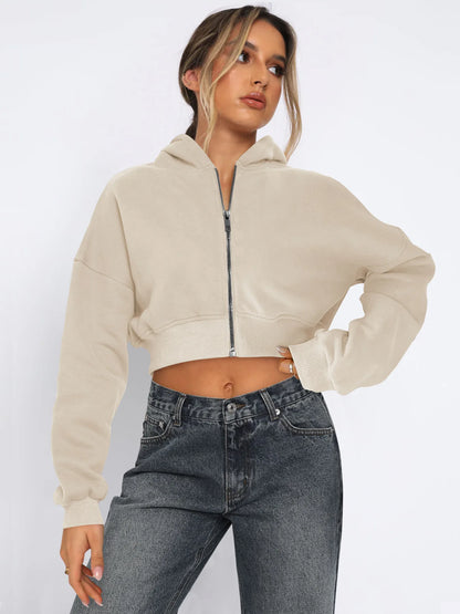 Custom LOGO women's short European and American style fashion street long-sleeved autumn and winter loose hooded sweater