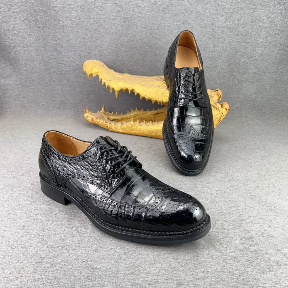 Authentic crocodile leather men's formal shoes real crocodile leather men's business lace-up Brock leather shoes