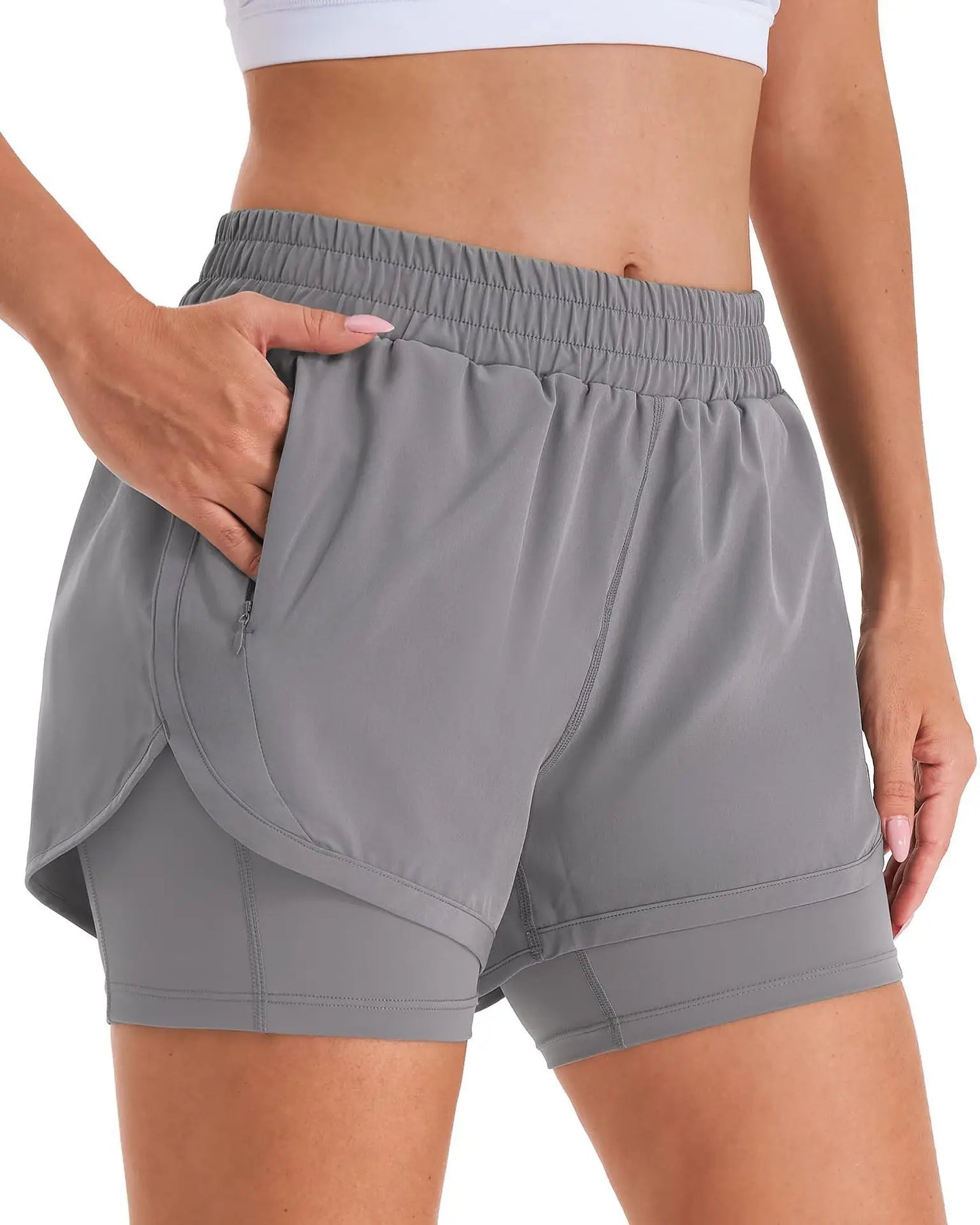 Custom LOGO women's breathable loose anti-light yoga zipper pocket outdoor mountaineering running sports shorts