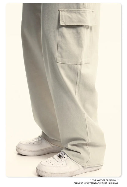 Custom LOGO Men's 358G Spring Summer 100% Cotton New Teen Thin Multi-Pocket American Retro Washing Tooling Casual Couple Pants