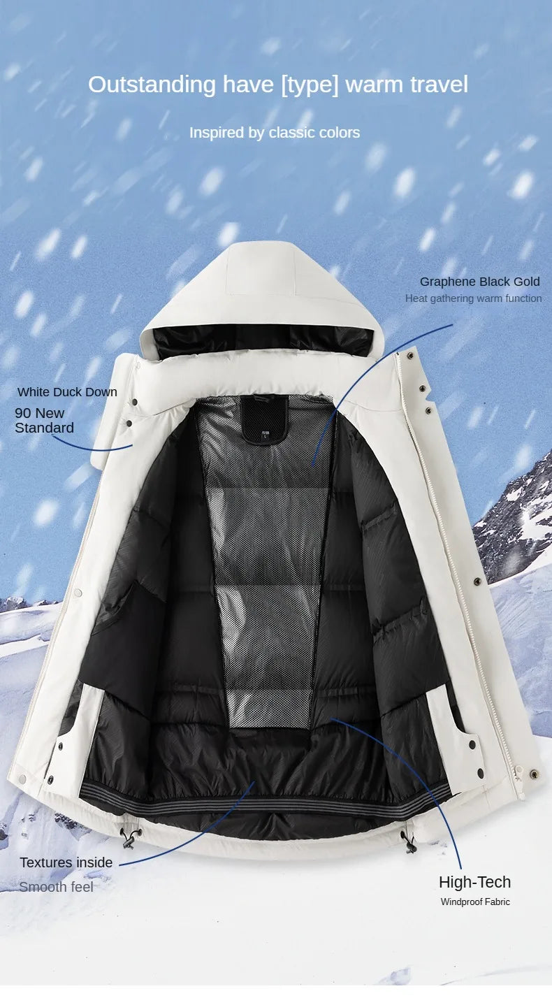 Winter Warm duck down Jacket Custom Logo Thick Skiing Down Jacket Coat Print Company Brand Design Outdoor Windproof jacket