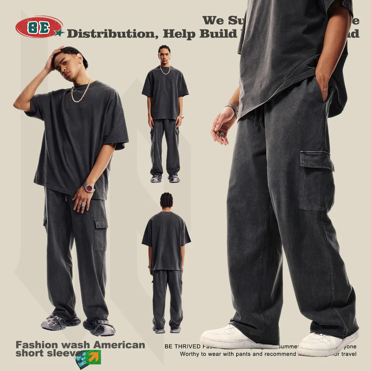 Custom LOGO Men's 358G Spring Summer 100% Cotton New Teen Thin Multi-Pocket American Retro Washing Tooling Casual Couple Pants