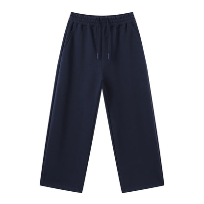 Personalized LOGO custom men's 320G cotton polyester vertical wide-leg pants drawstring elastic waist casual straight trousers