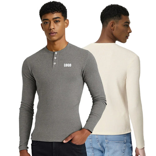 Custom LOGO Men's Skinny Button Long Sleeve T-Shirt Casual Sports Men's Bottom Shirt Top