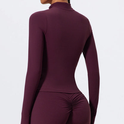 Hearuisavy Half Zipper High Collar Sports Shirts Quick-Dry Yoga Clothing Women Sportswear Fitness Long Sleeve Tight Clothes