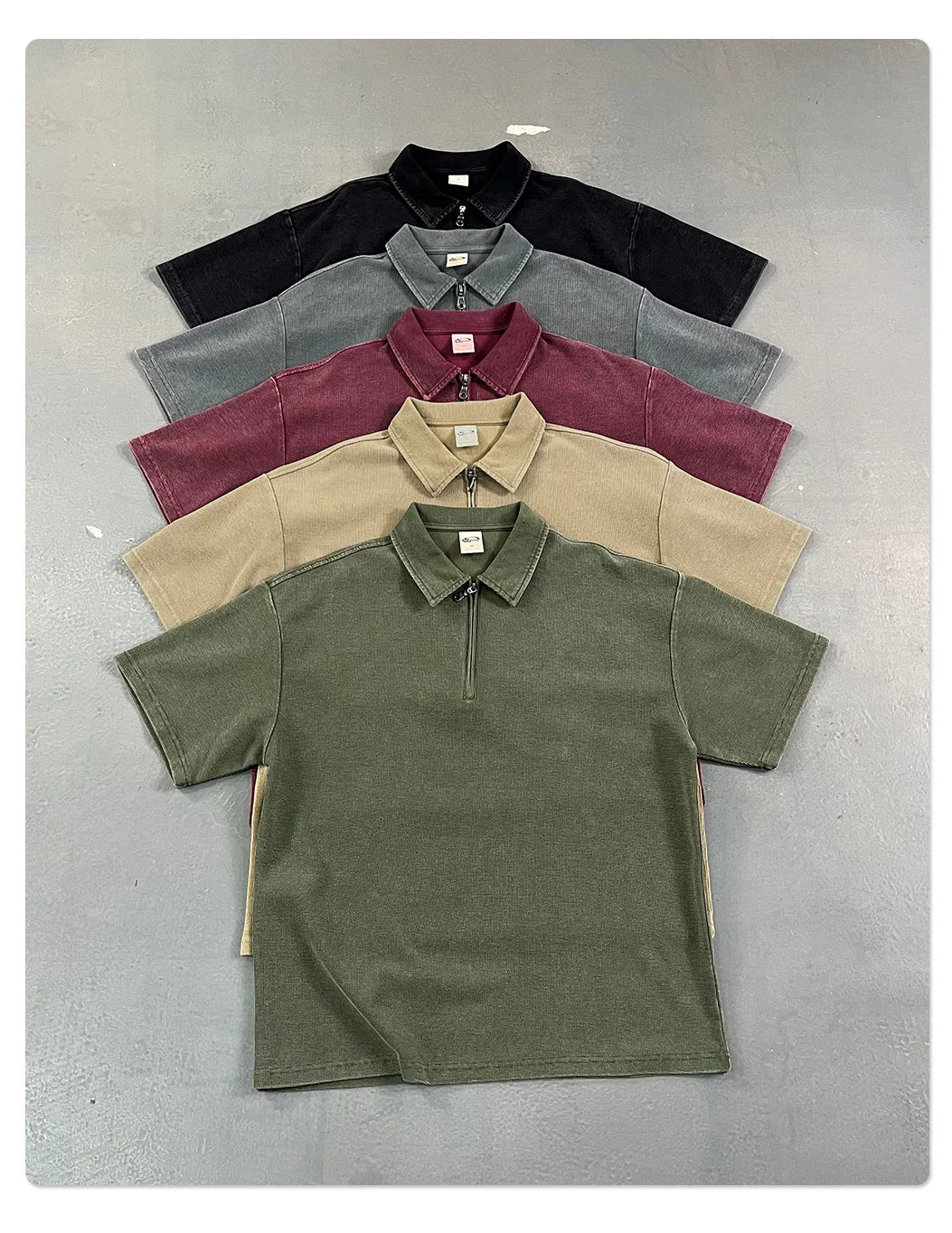 Custom LOGO Men's 2026 New Polo Shirt 325G Cotton Polyester YKK Zipper Batik Waffle Wash Old Short Sleeve T-Shirt