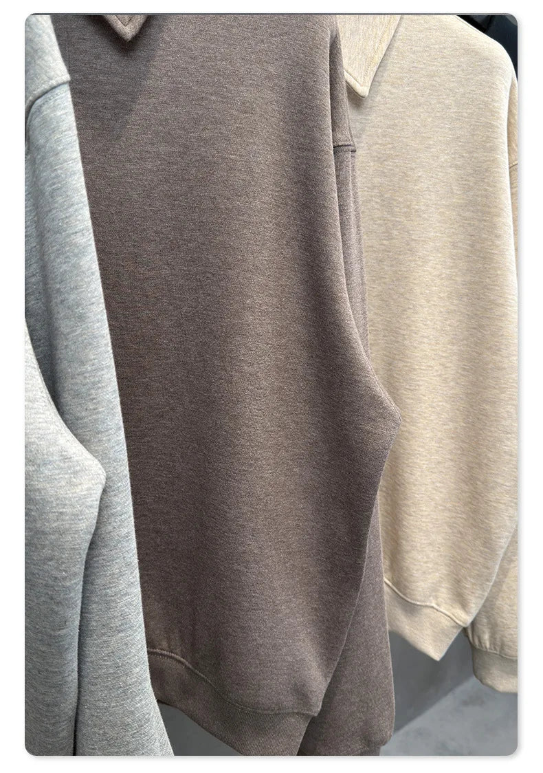 Custom LOGO men's autumn 320G heavy cotton new old money wind American retro polo sweater trousers loose suit