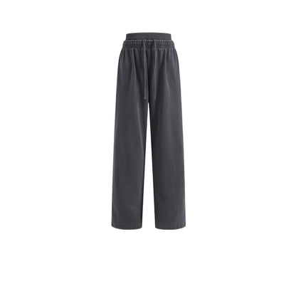 Custom LOGO Women's 2025 Spring and Autumn 370G Heavy 100% Cotton Retro Style Old and Skinny Double Waist Casual Straight Pants
