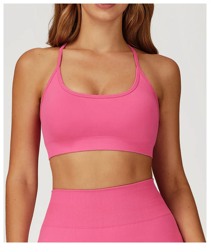 Custom LOGO women's seamless new yoga vest strap cross back sports underwear outdoor running fitness top
