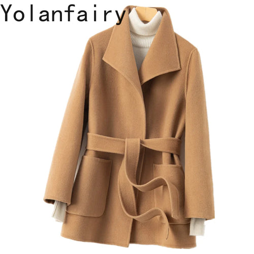YOLANFAIRY Winter Double-sided Woolen Coat Women's Short Hepburn 100% Wool Coat for Women Elegant Clothes Chaqueta Feminine F